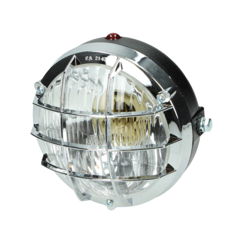 Tomos cross koplamp rond met grill en met een BA20D fitting. Bosatta f107 