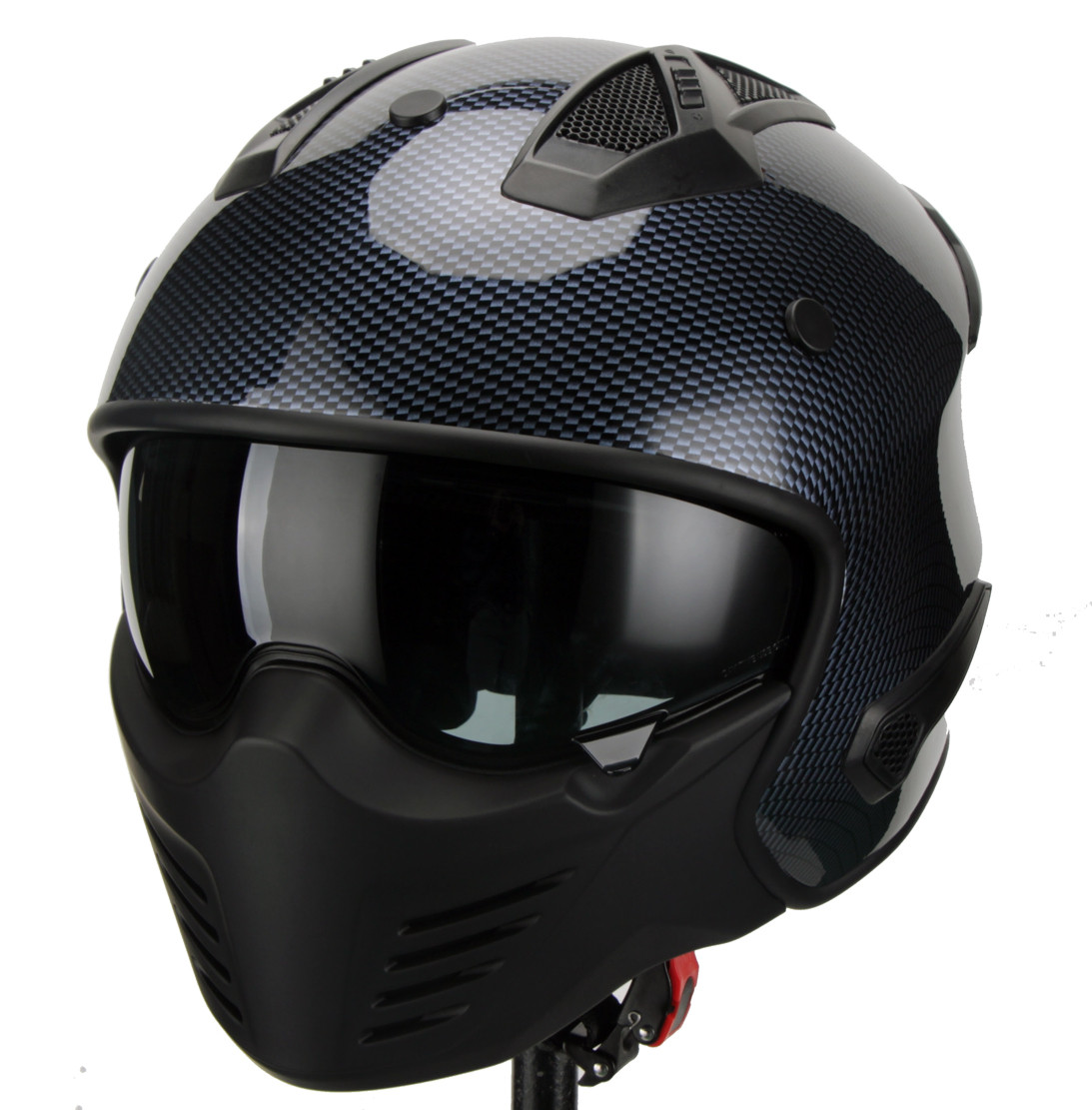 Helm Vito Jet Bruzano. Verkrijgbaar in zwart, camouflage, titanium, carbon, zwart-fluor en zwart-rood.