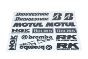 Stickerset van sponsoren: Bridgestone, Brembo ,NGK, Motul, etc.
