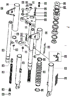 Zoek onderdelen op tekening Tomos Voorvork Oud type ( voor bj. 2007)