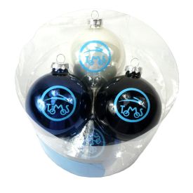 Set 6 kerstballen Tomos wit - blauw - zwart met logo